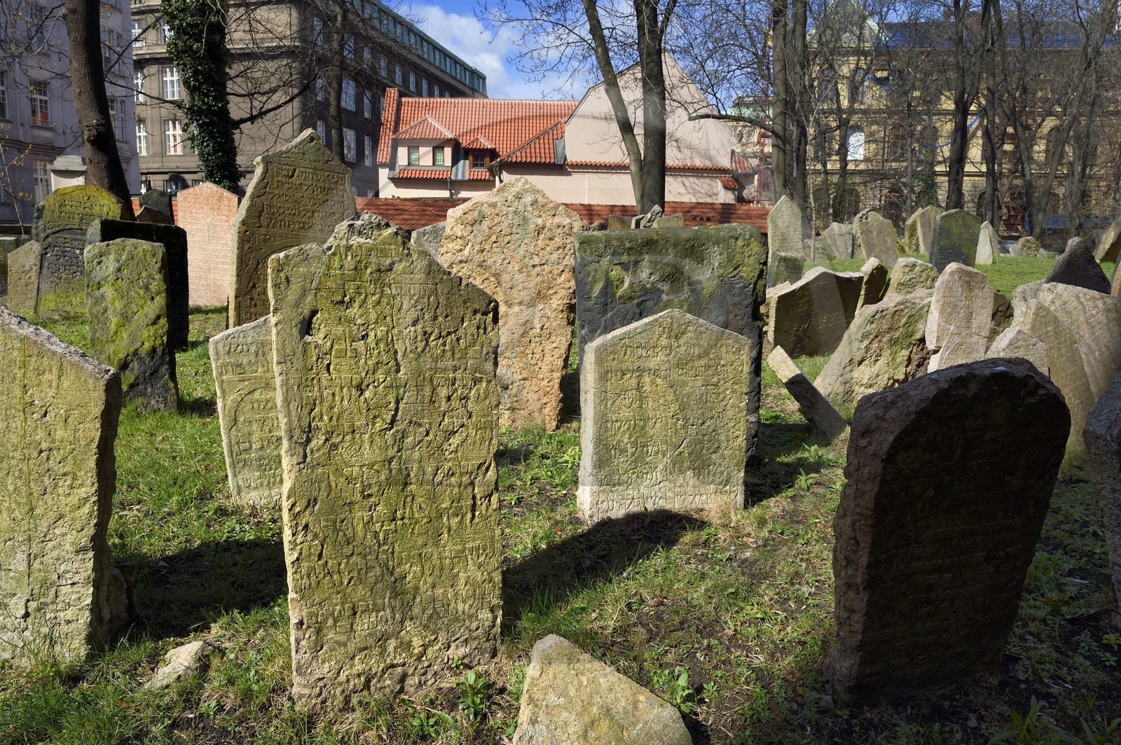 République Tchèque, Prague, centre historique classé Patrimoine Mondial de l'UNESCO, quartier juif de Josefov, cimetière juif et la synagogue Pinkas en arrière plan