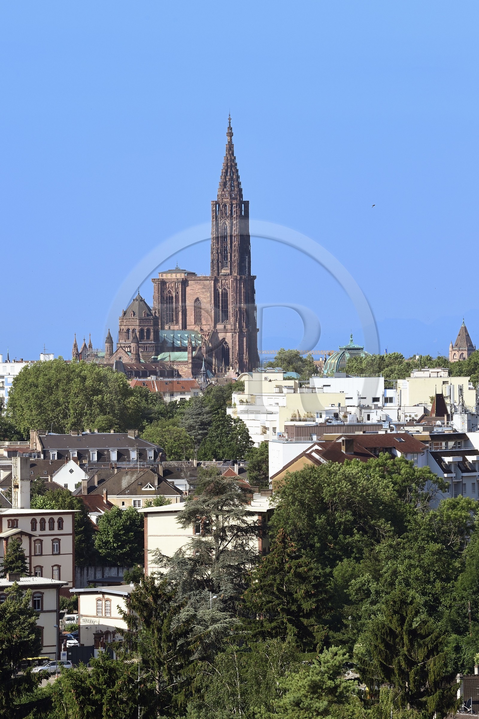 France, Bas Rhin, Strasbourg, old town listed as World Heritage by UNESCO, Notre Dame Cathedral and the Contade district in the foreground