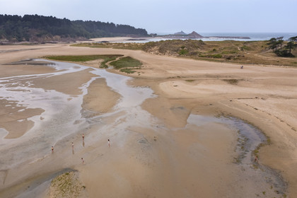 France, Côtes d'Armor (22), Grand Site de France Cap d'Erquy – Cap Fréhel, Fréhel, estuaire de la rivière l'Islet aux Sables d'Or les Pins (vue aérienne)