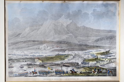 Italie, province de Vérone, la bataille de Rivoli a eu lieu le 14 et 15 janvier 1797 aux environs de Rivoli Veronese qui a vu la victoire de l'armée française menée par Napoleon Bonaparte face à l'armée autrichienne, gravure du musée napoleonnien