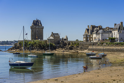 France, Ille et Vilaine, Cote d'Emeraude (Emerald Coast), Saint Malo, Saint-Servan district, the port and the Solidor Tower built in 1382, Cap-Hornier Long-Course International Museum