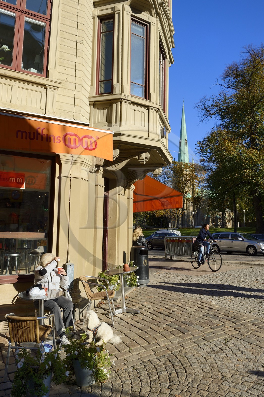 Suède, Västra Götaland, Göteborg (Gothenburg), quartier de Haga, la rue Haga Nygata et l'eglise de Haga en arrière plan