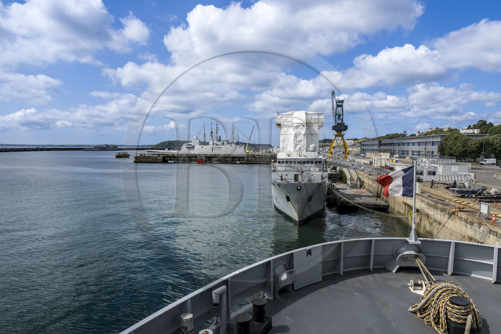 France, Finistère, Brest, the arsenal, the Rade-Abri of the military port naval base of the French Navy seen from BSAM Garonne