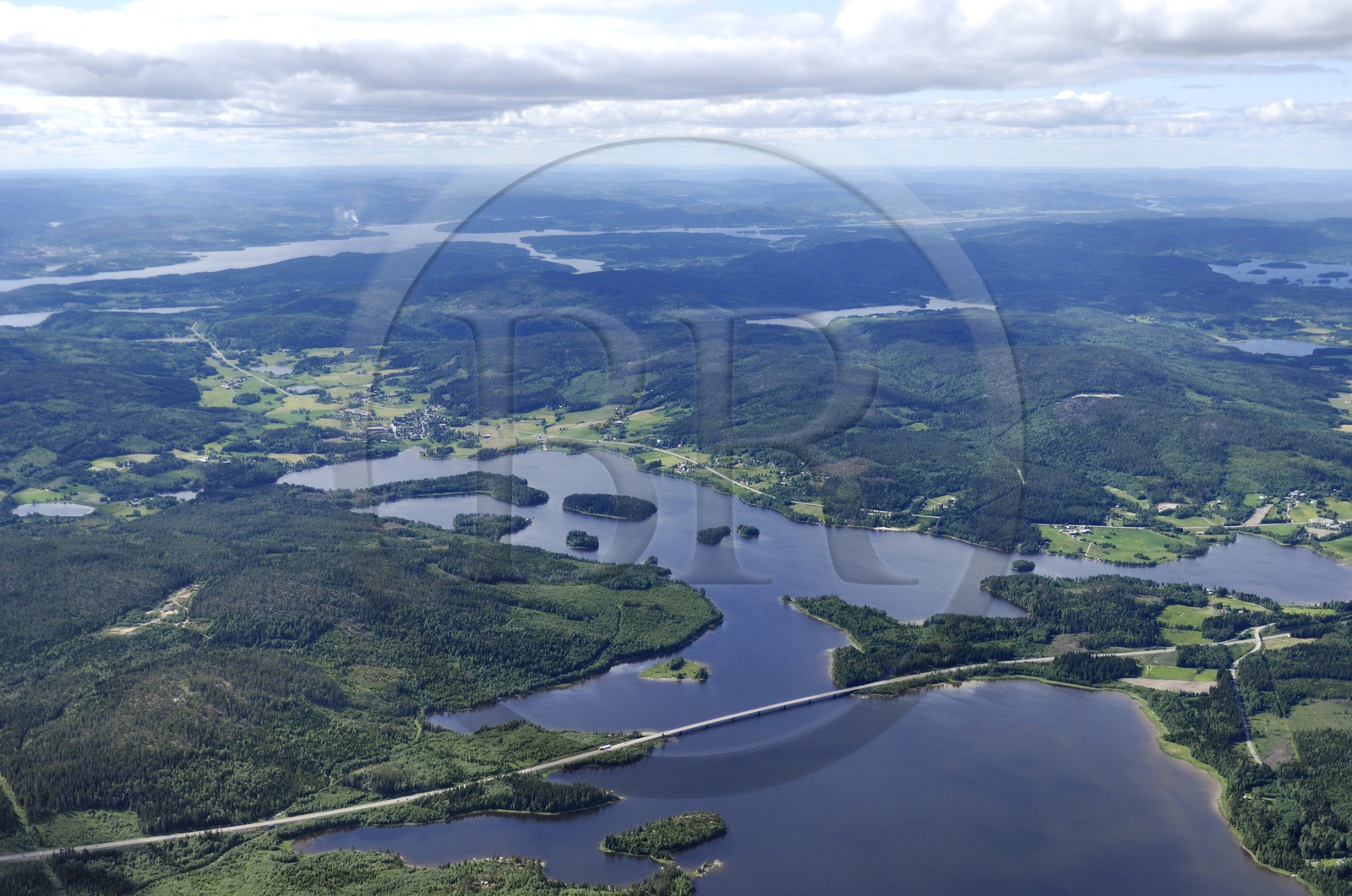 Sweden, Västernorrlands, the European route E 4 North of Härnösand towards the village of Fantskog (aerial view)