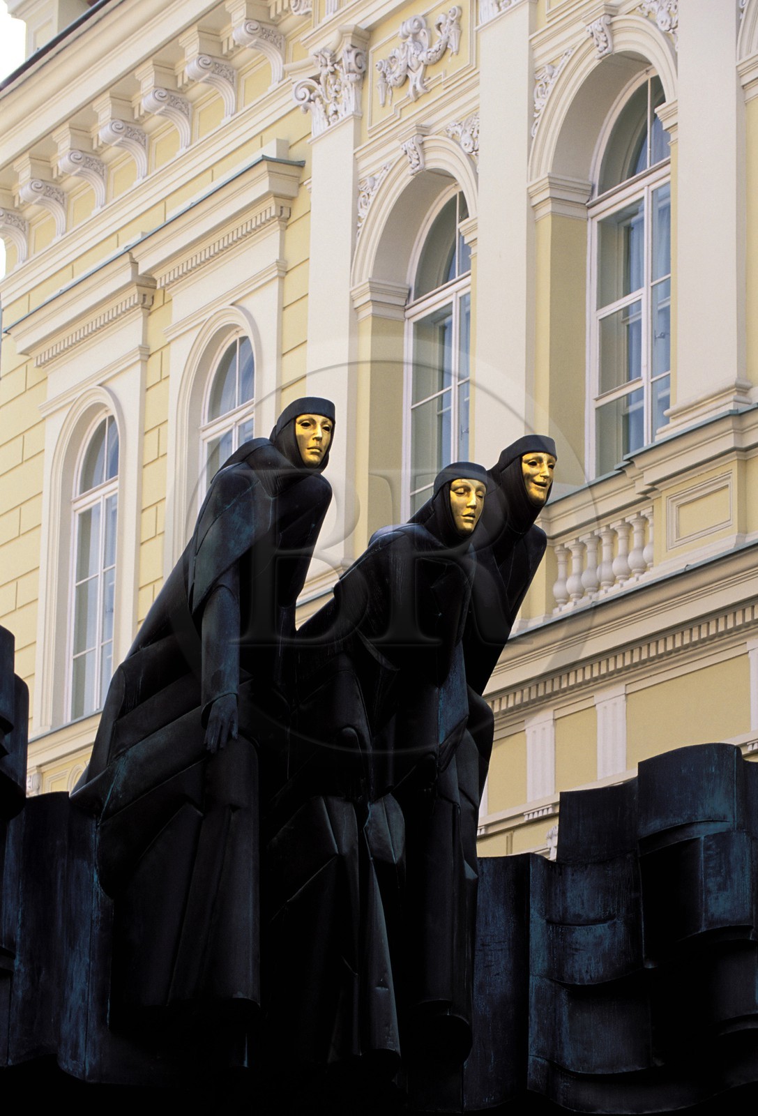 Lithuania (Baltic States), Vilnius, historical center, listed as World Heritage by UNESCO, Muses Feast statues on the facade of the National Drama Theater, 8 Gedimino prospekts
