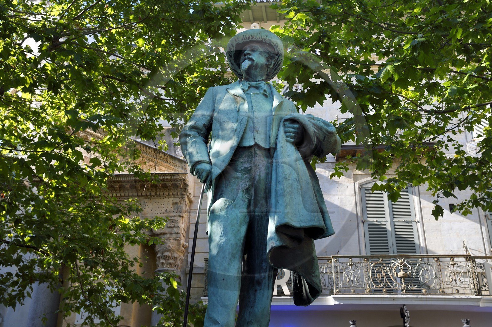 France, Bouches du Rhone, Arles, place du Forum, statue of Frederic Mistral (poet from Provence)