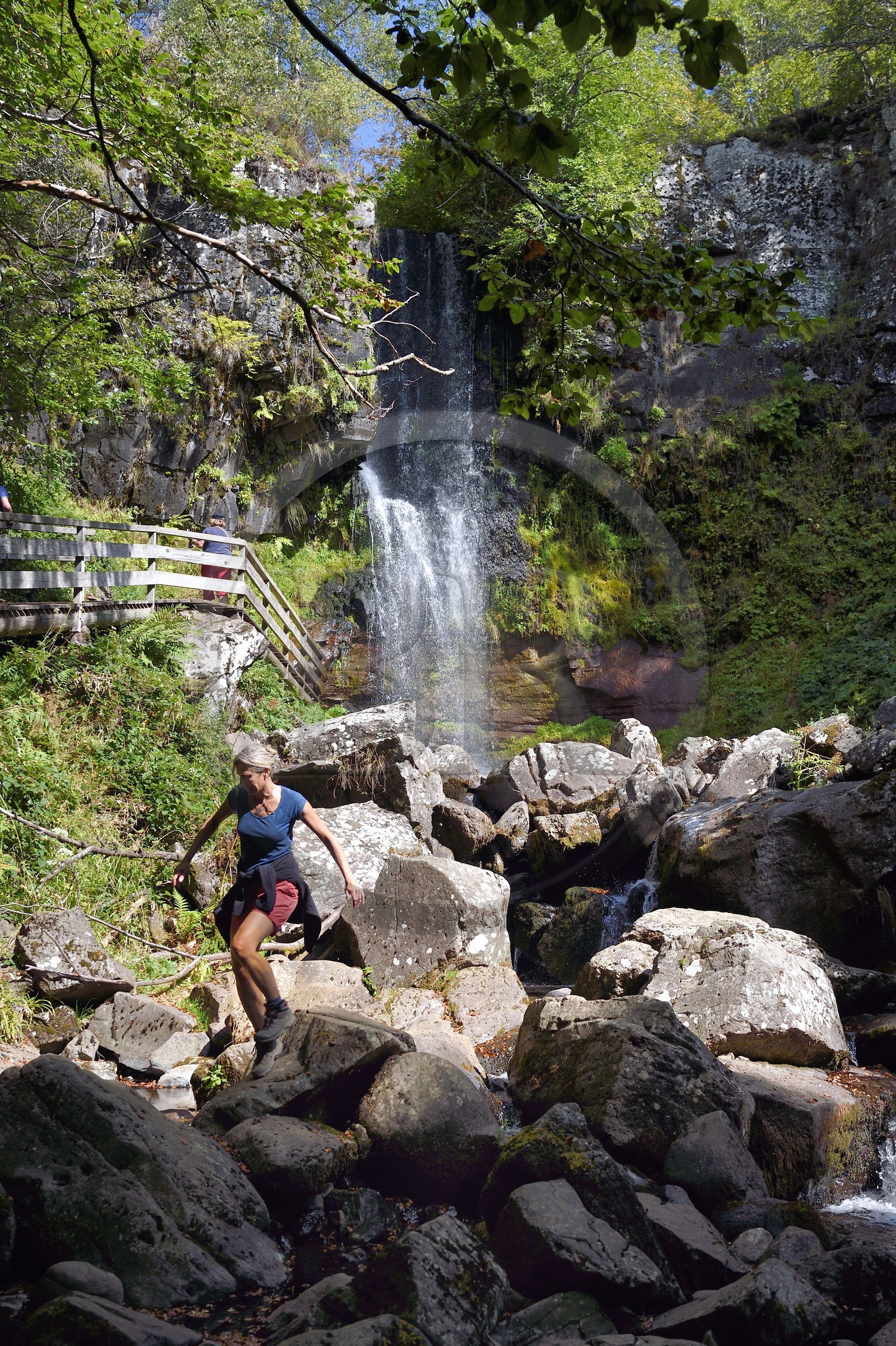 France, Cantal (15), Parc Naturel Régional des Volcans d’Auvergne, vallée de Brezons, hameau de Sanissage, la cascade du Saut de la Truite