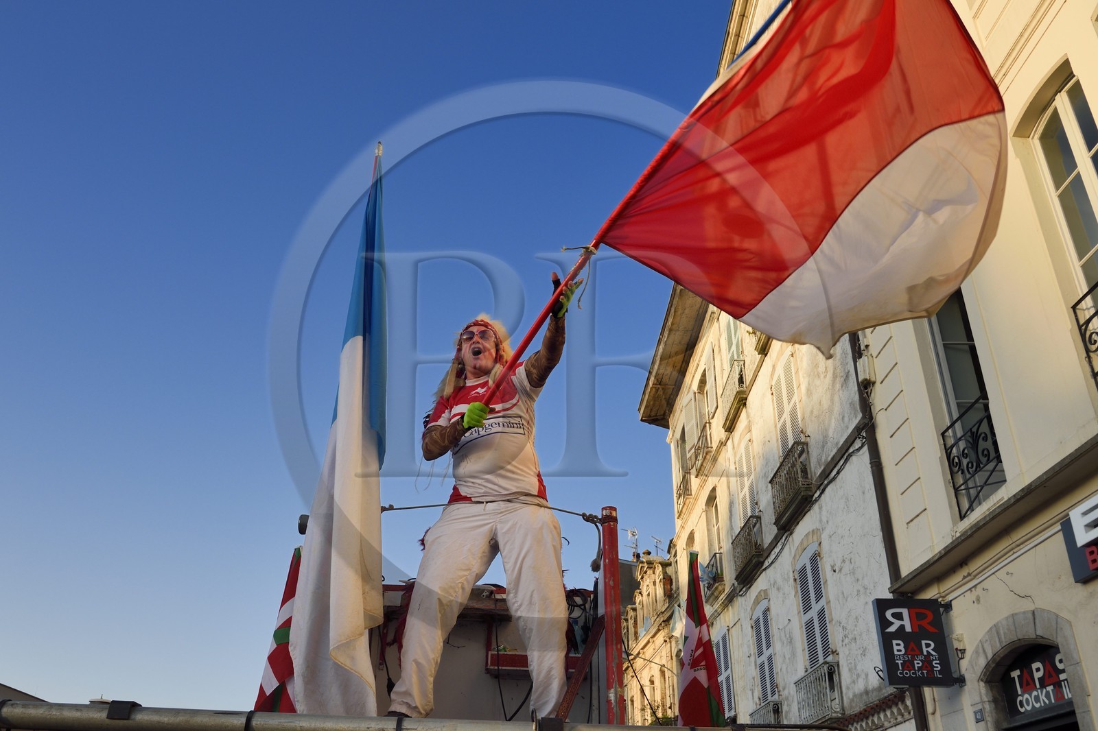 France, Pyrenees Atlantiques, Basque Country, Bayonne, show before a derby from Robert Rabagny called Geronimo, former mascot of the Biarritz Olympique rugby club