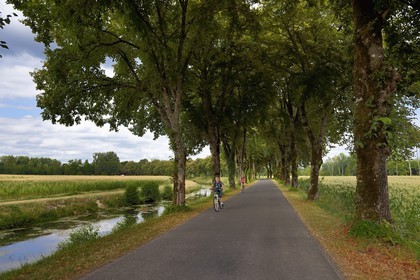 France, Dordogne, Perigord Blanc, Annesse-et-Beaulieu, the new footbridge on the Greenway cycle route (Veloroute Voie verte) along the channeled part of the river Isle