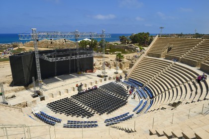 Israël, district d'Haifa, Césarée (Caesarea Maritima), ruines de Césarée, théâtre romain d'Hérode Ier Le Grand qui acceuille des concerts