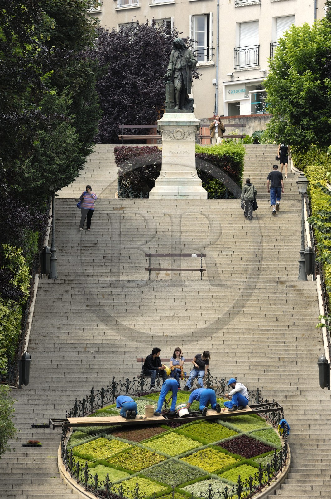 France, Loir et Cher, Blois, Denis Papin stairs and its statue in the background
