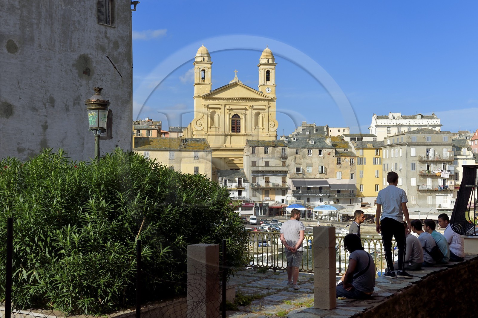 France, Haute Corse, Bastia, Terra-Vecchia district, the harbour overlooked by St Jean Baptiste Church