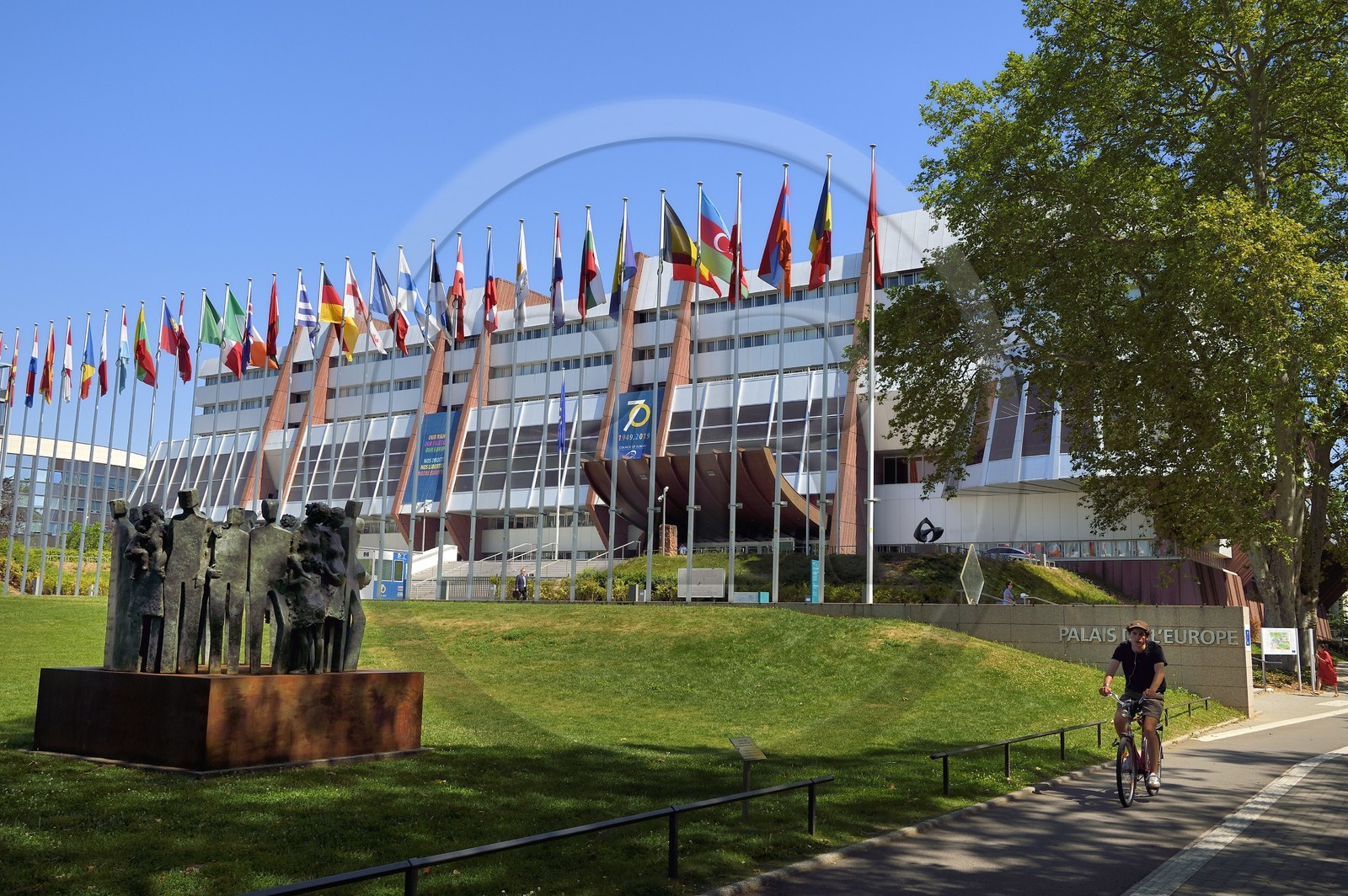 France, Bas Rhin, Strasbourg, European district, the Palace of Europe with flags of member States, seat of the Council of Europe
