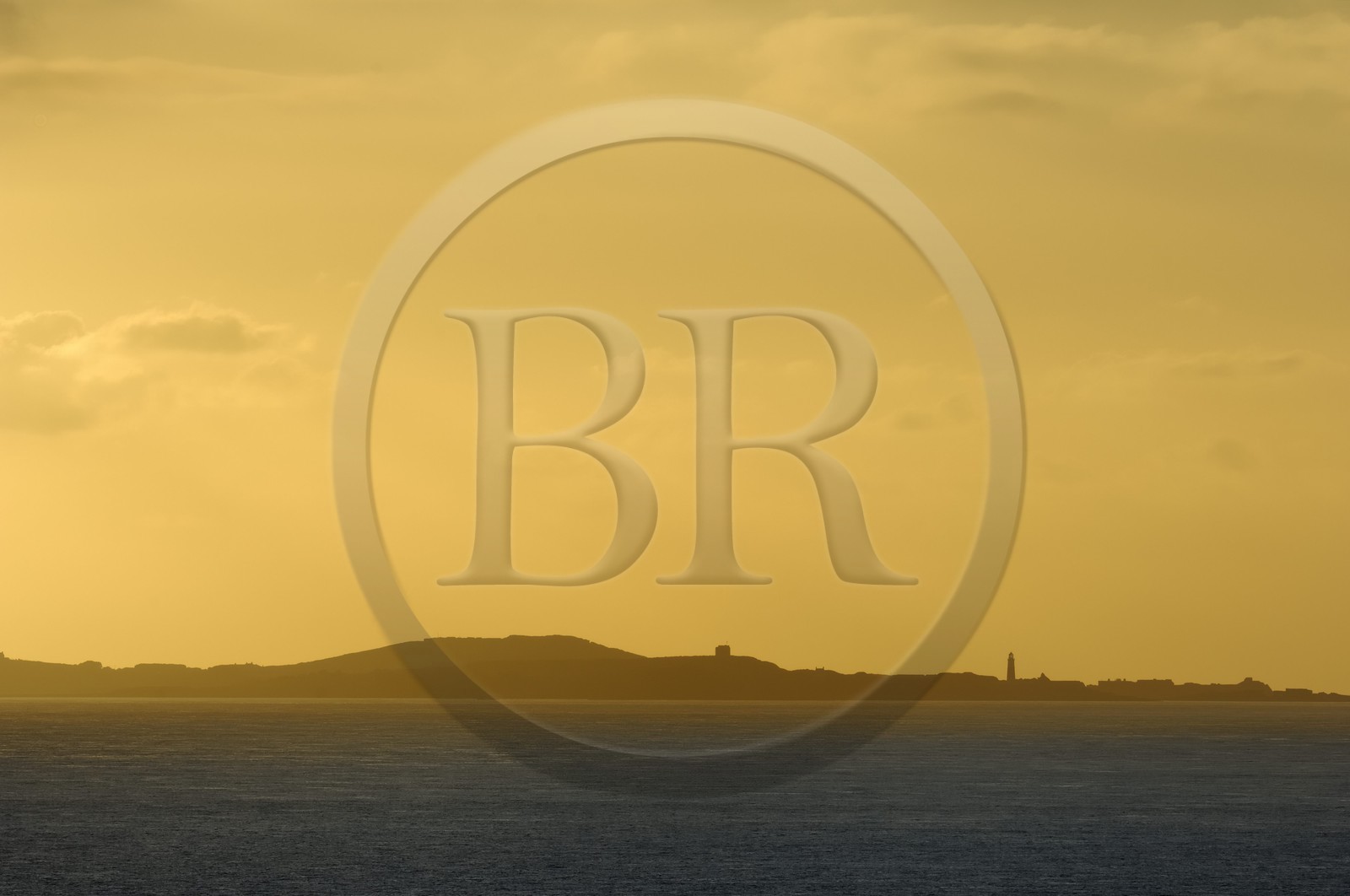 France, Manche, Cotentin, Cap de la Hague, Alderney island seen from the port of Goury