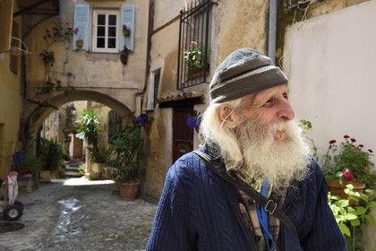 France, Alpes-Maritimes, Coaraze, labelled Les Plus Beaux Villages de France (The Most Beautiful Villages of France), Roger Moulinier living since 1985 in the village