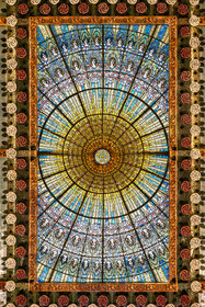 Espagne, Catalogne, Barcelone, Palau de la Musica Catalana (palais de la musique catalane), salle de concert dessinée par l'architecte du modernisme catalan Lluis Domènech i Montaner, site classé au Patrimoine Mondial de l'UNESCO, grande verrière, coupole de vitraux oeuvre de Antoni Rigalt i Blanch