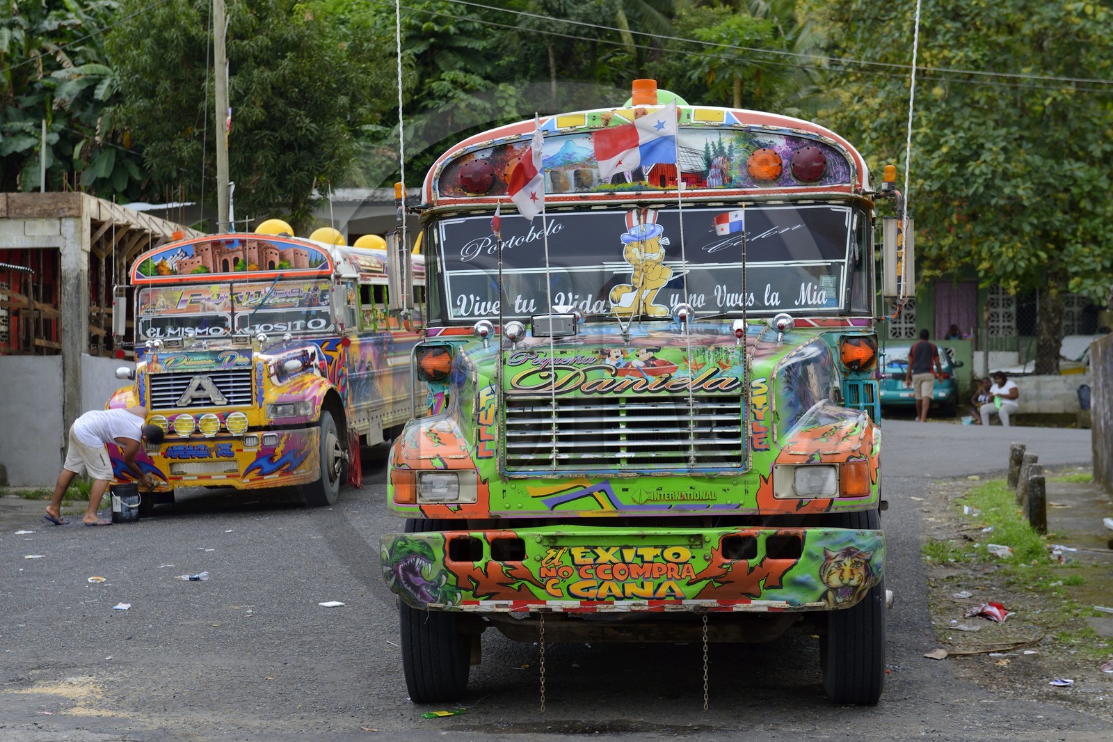 Panama, Colon province, Portobelo, bus called Diablo Rojo (Red Devil) covered with garish paintings