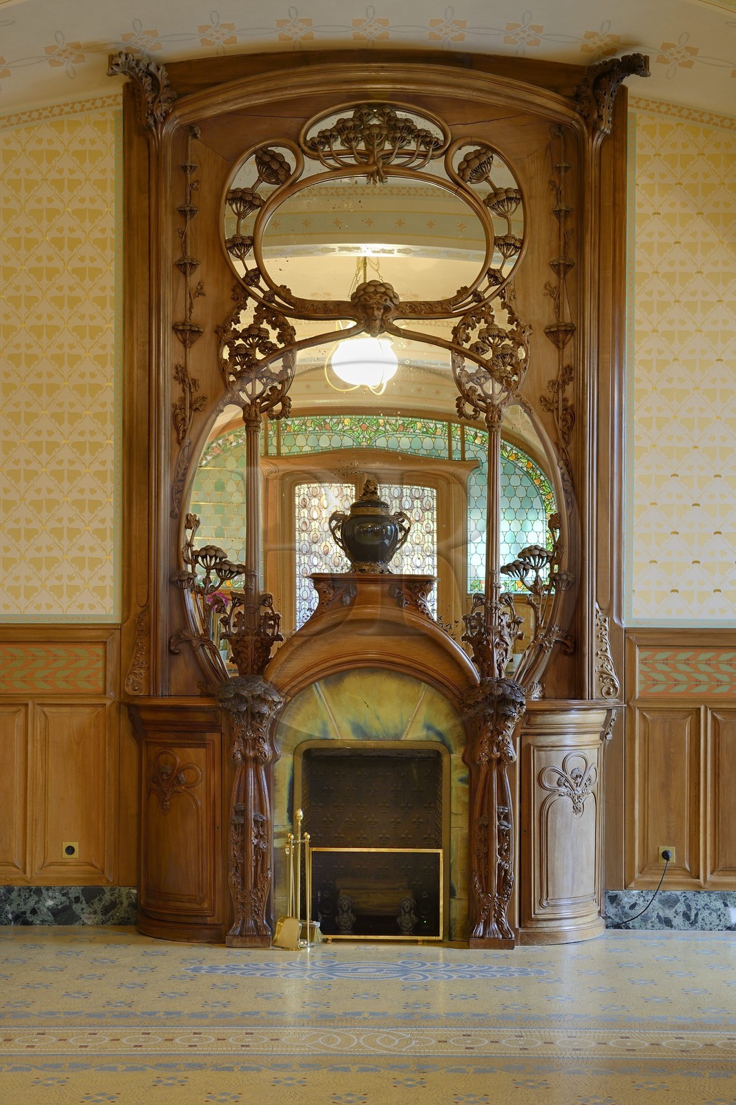 France, Marne, Reims, the Villa Demoiselle of Art Nouveau style, the monumental fireplace Majorelle