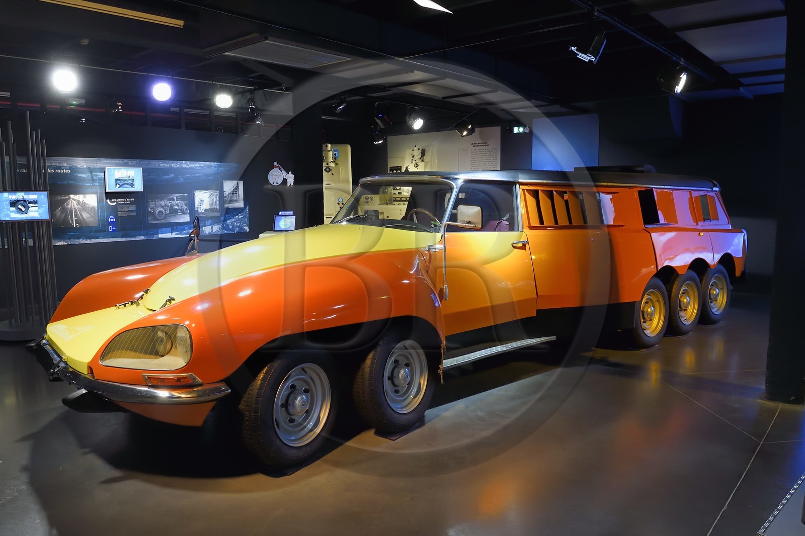 France, Puy de Dome, Clermont Ferrand, L'Aventure Michelin, museum retracing all the activities of the Michelin group, the Mille Pattes (Centipede) vehicle created to test heavy-trucks tires at high speed
