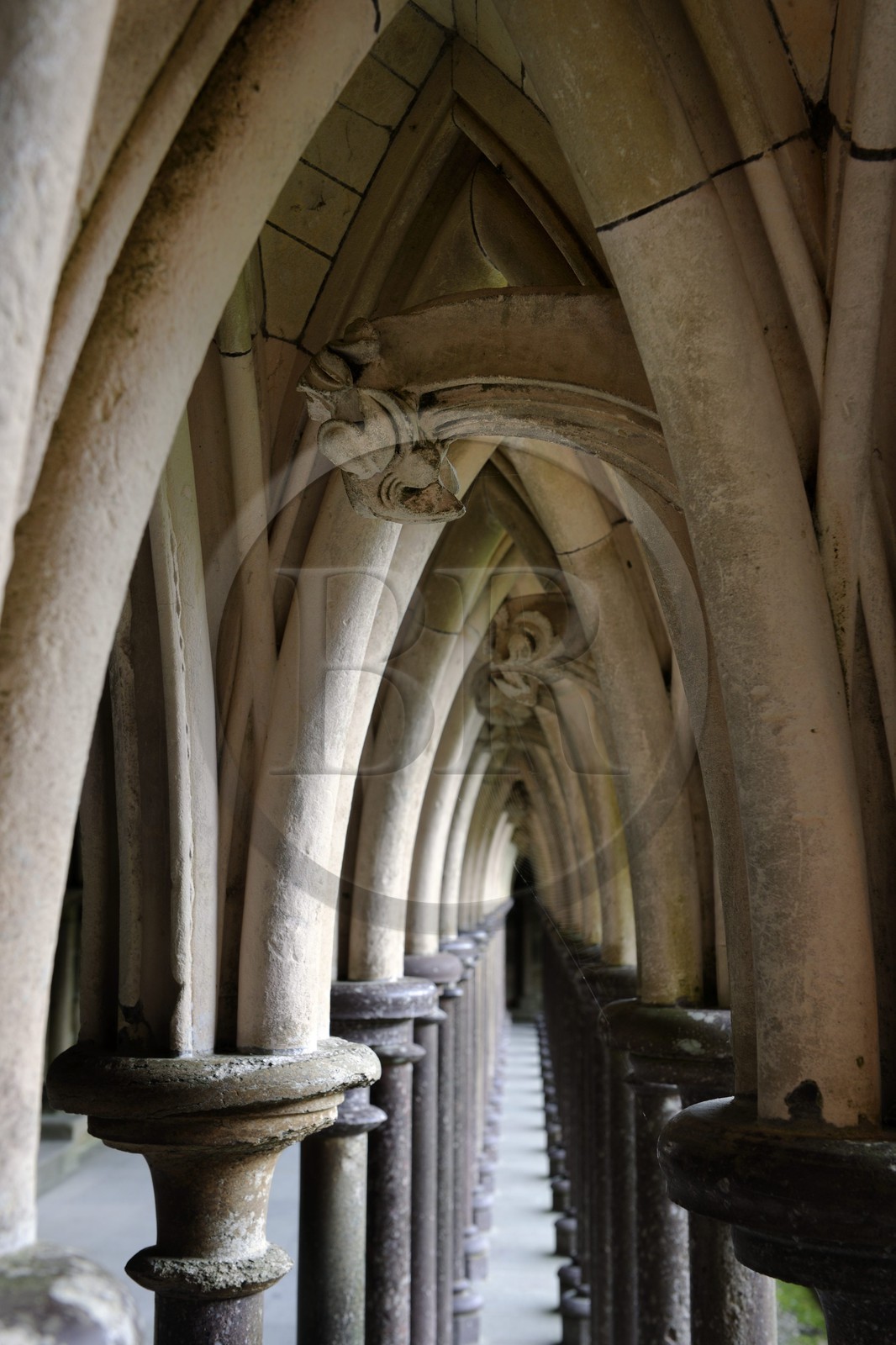 France, Manche (50), l'abbaye du Mont-Saint-Michel, classé Patrimoine Mondial de l'UNESCO, le cloître entre les arcades