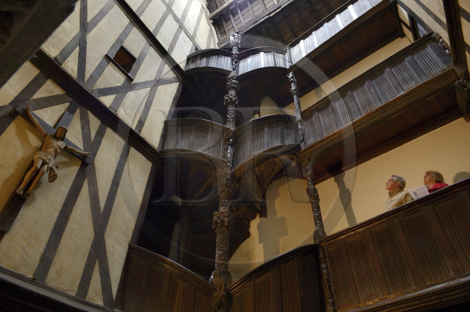 France, Finistere, Morlaix museum, 15th century half-timbered house with interior bridges called Maison a lanterne or Maison a pondalez, duchesse Anne (Reine Anne) House