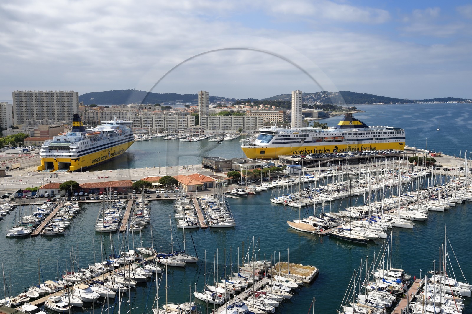 France, Var, Toulon, the civil port and the Corsica ferries which provide links with Corsica in the commercial port