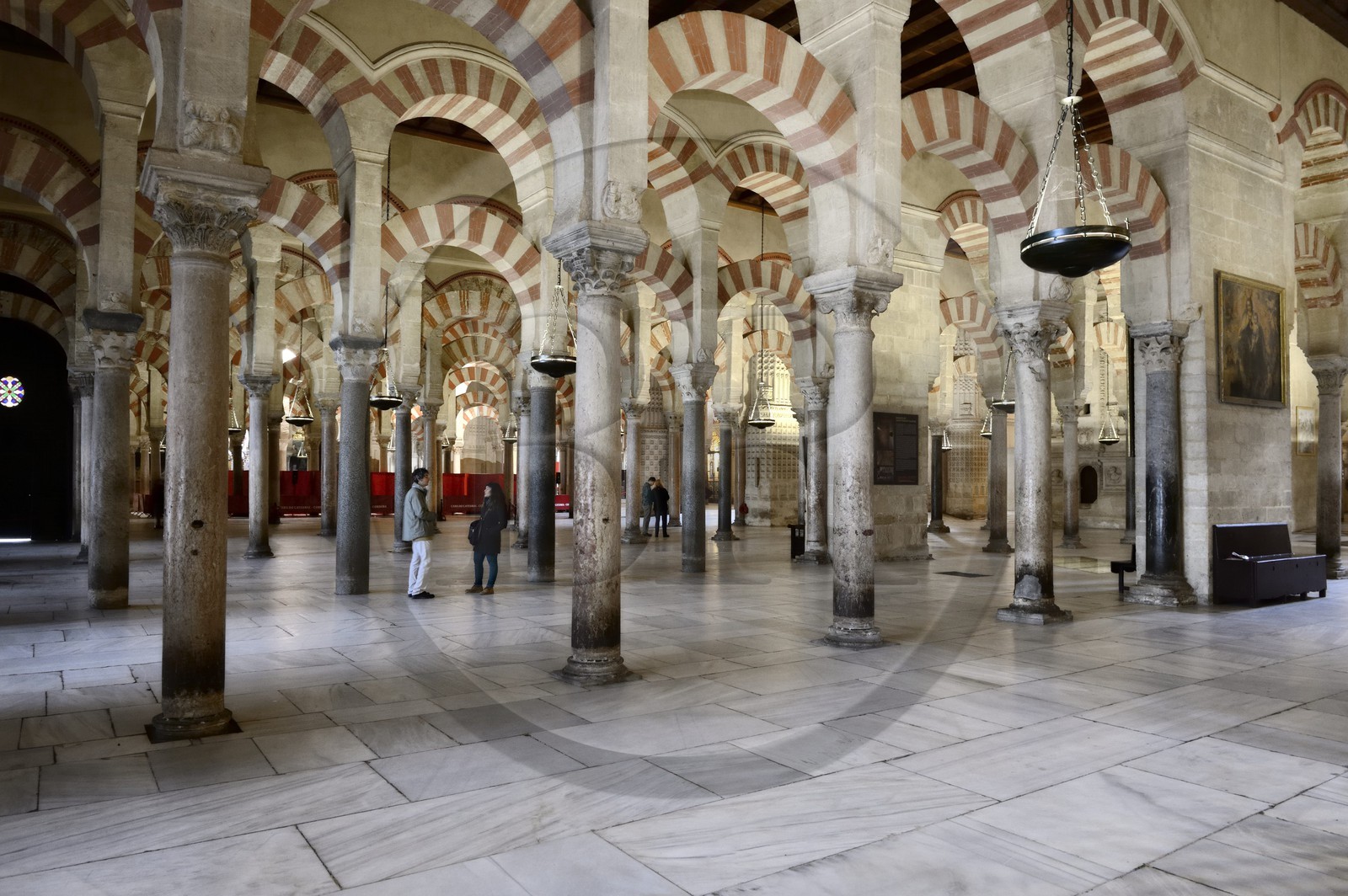 Espagne, Andalousie, Cordoue, centre historique classé Patrimoine Mondial de l'UNESCO, la Mezquita, mosquée-cathédrale, la forêt d'arcs et de colonnades illustre la monumentalité de l'Art omeyyade de Cordoue