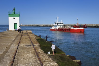 France, Pyrenees Atlantiques, Basque Country, Anglet, mouth of the Adour river, the dredger Hondarra dredging the bar of the Adour to allow the ships to reach the port of Bayonne