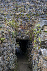 France, Finistère, Morlaix bay, Kernehelen peninsula, 6000 years old Cairn of Barnenez, dolmen with corridor, one of the room entrances