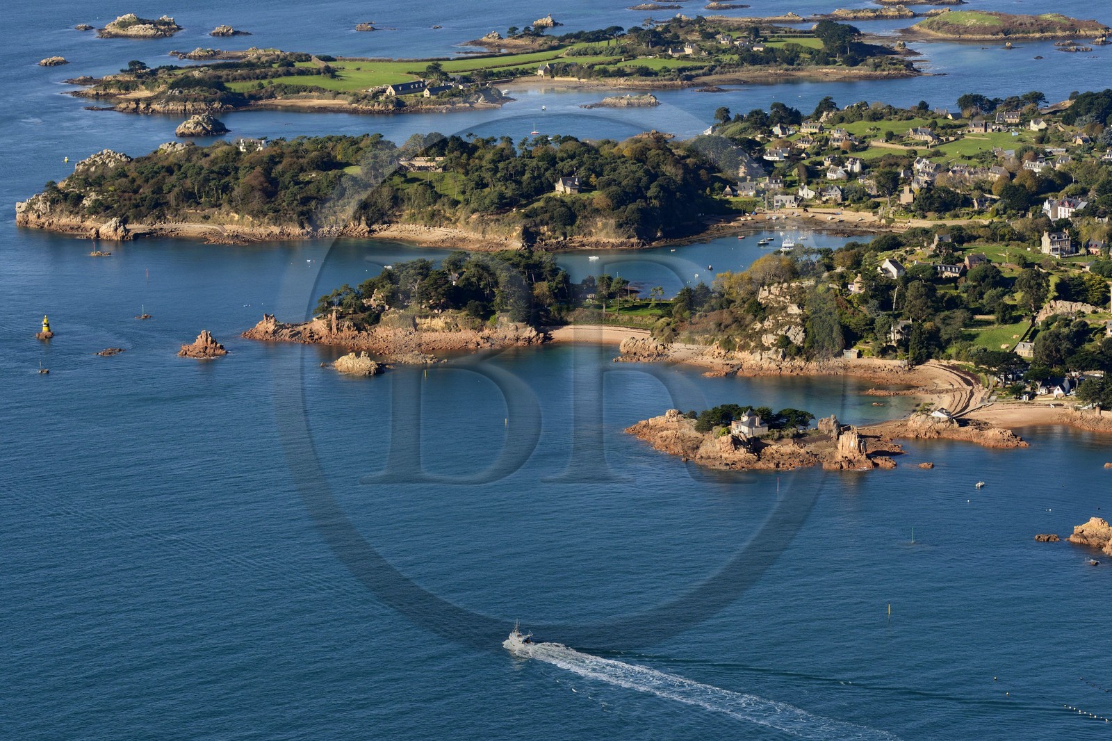 France, Cotes-d'Armor, Brehat island on the background (aerial view)