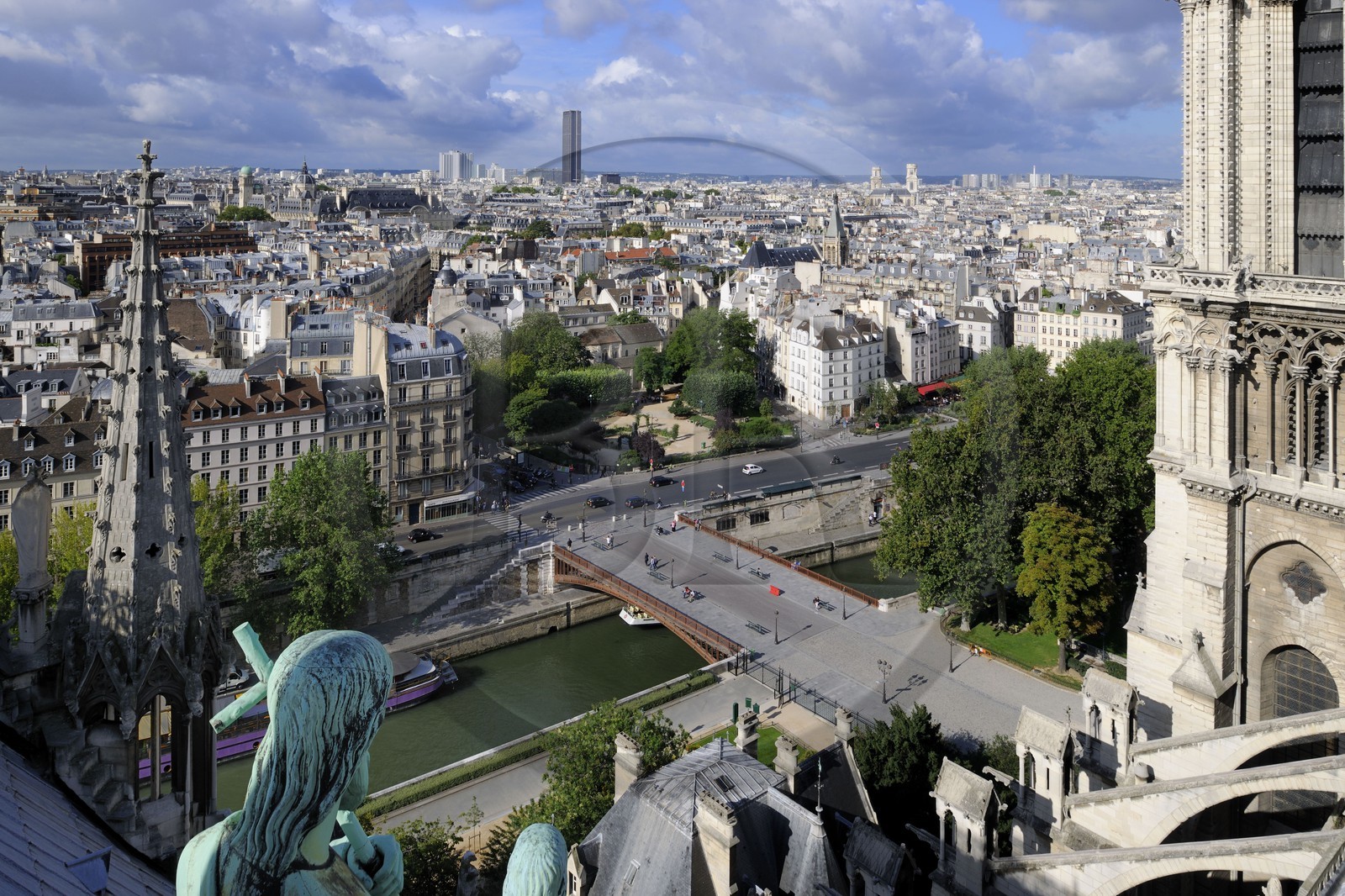France, Paris (75), les rives de la Seine classées Patrimoine Mondial de l'UNESCO, île de la Cité, la cathédrale Notre-Dame depuis la flèche qui domine les statues de cuivre vert-de-grisé des douze apôtres