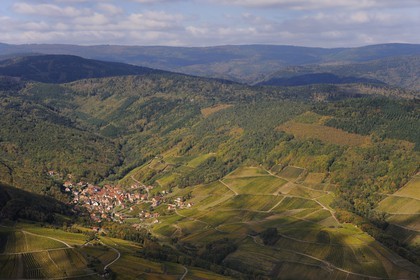 France, Bas-Rhin (67), le village de Reichsfeld et son vignoble dans le massif des Vosges (photo aérienne)