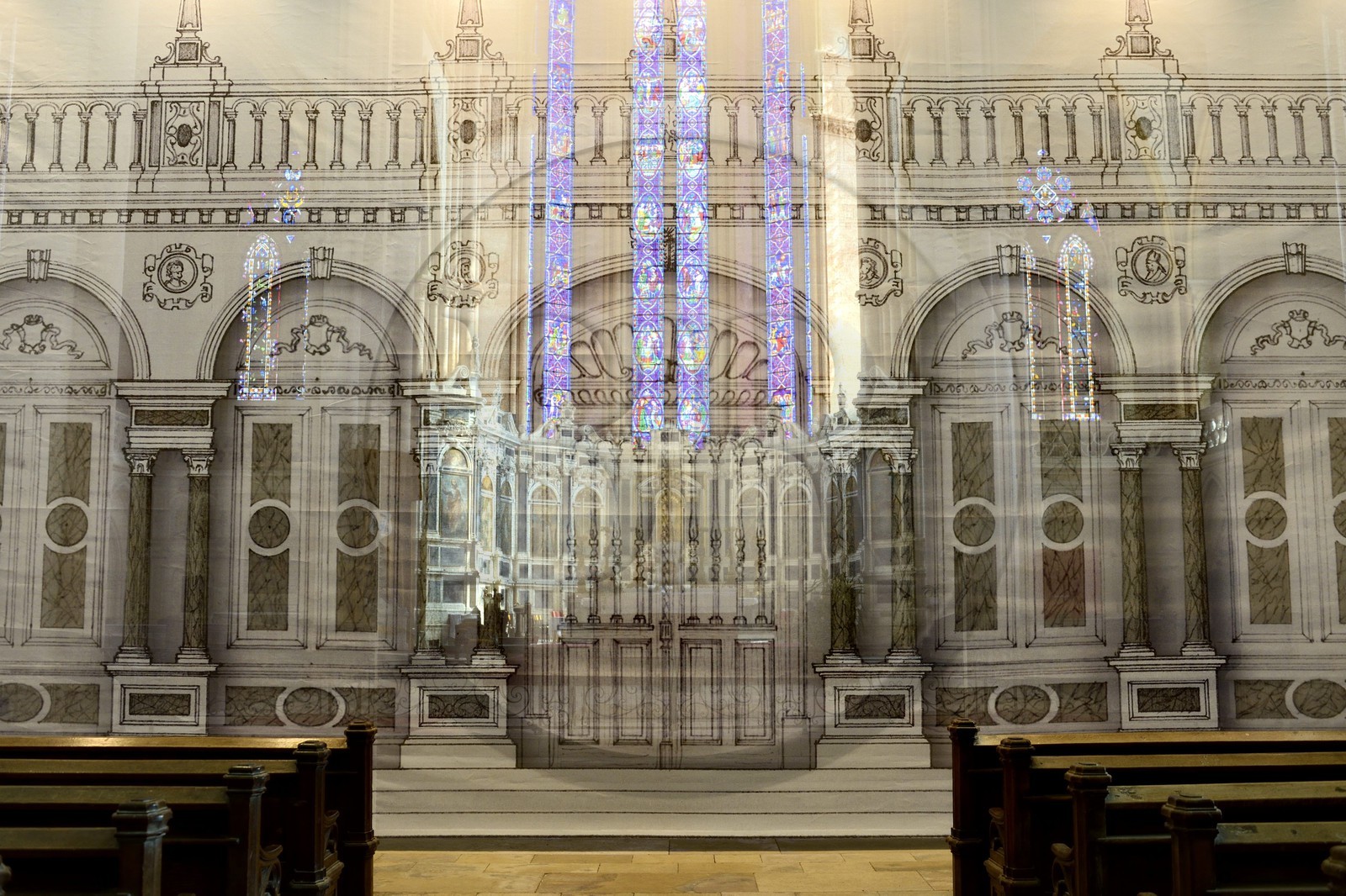 France, Meurthe-et-Moselle, Toul, Saint-Etienne cathedral, reproduction on canvas of the rood screen from 1561 destroyed at the revolution