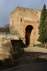 Spain, Andalusia, Granada, the Justice Tower (Torre de la Justicia) on the southern rampart of the fortress is one of the the main entrances to the complex of the Alhambra, listed as World Heritage by UNESCO