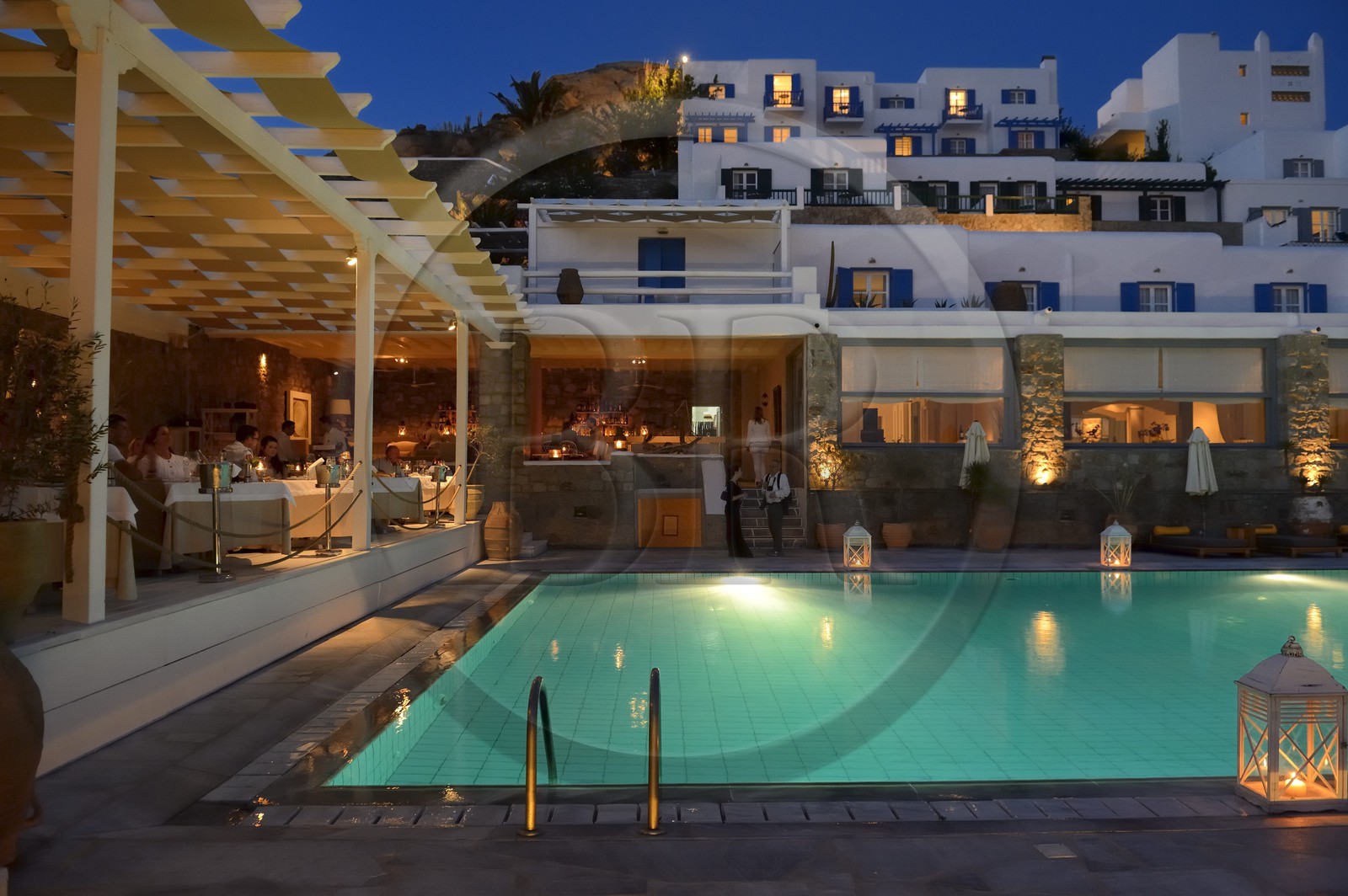 Grèce, Les Cyclades, mer Égée, île de Mykonos, village de Platis Gialos, l'hôtel Relais & Châteaux Myconian Ambassador Thalasso Spa