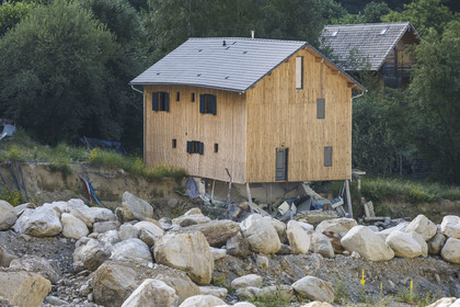 France, Alpes-Maritimes, Parc National du Mercantour (Mercantour national park), Haute Vesubie, Saint Martin Vesubie, the valley remains very affected by the storm Alex of October 2 2020, now abandoned house still in danger of collapsing