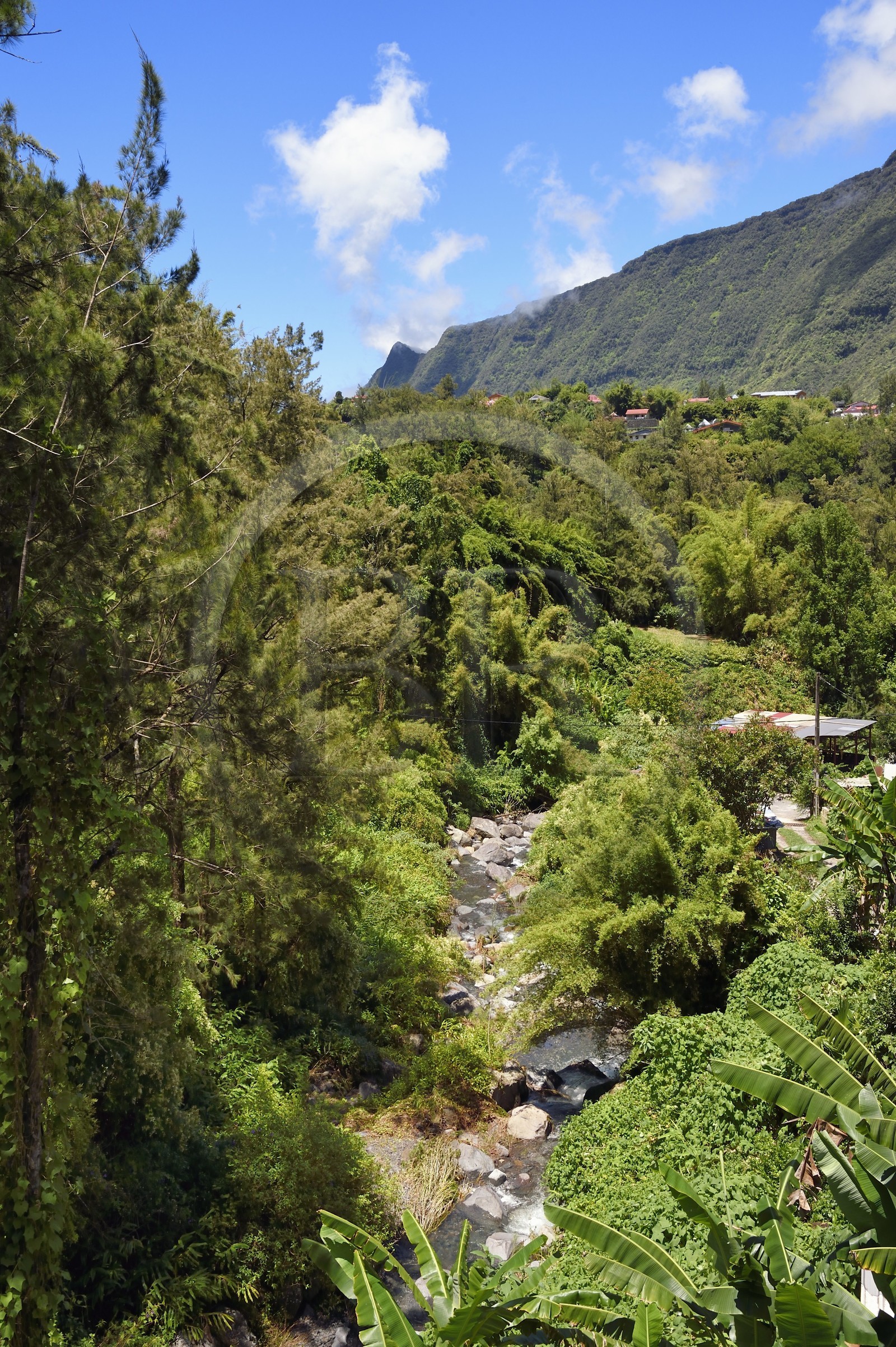 France, Ile de la Reunion, Cirque de Salazie, classé Patrimoine Mondial de l'UNESCO, Hell-Bourg, labellisé les Plus Beaux Villages de France, la rivière Bras-Sec à Ilet à Vidot
