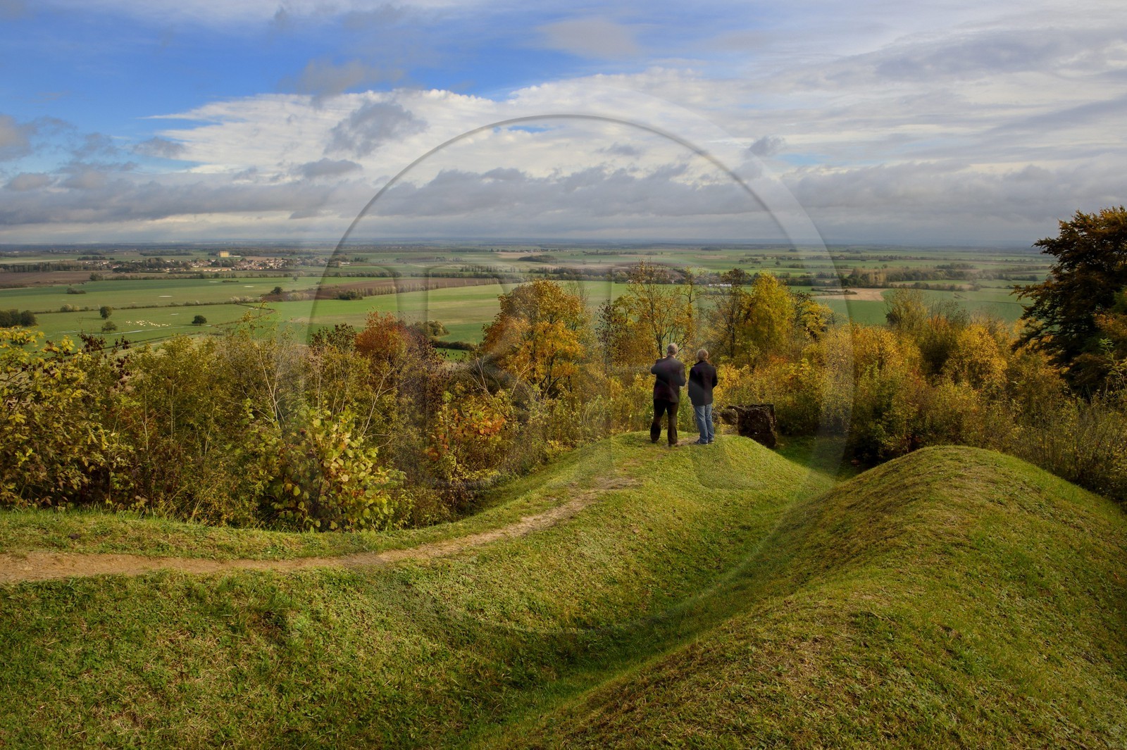 France, Meuse, Lorraine Regional Park, Cotes de Meuse, Les Eparges, traces of fighting of one of the bloodiest battles of the First World War, trench and views over the plain of Woevre