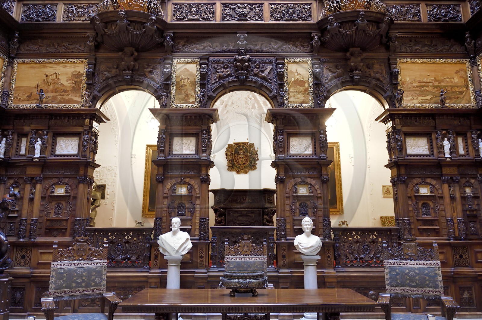 Roumanie, Valachie, Sinaia, château de Peles ancienne résidence royale édifiée de 1875 à 1883 pour le roi Carol Ier de Roumanie, le hall d'honneur