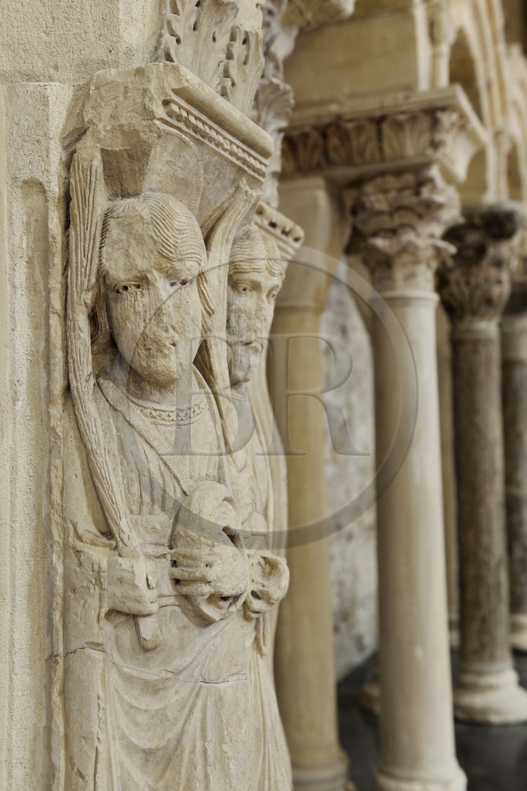France, Herault, Medieval town of Saint-Guilhem-le-Desert, a stop on el Camino de Santiago, pilgrimage route to Compostela, labelled Les Plus Beaux Villages de France (The Most Beautiful Villages of France), abbey of Gellone from the 11th century listed as World Heritage by UNESCO, the lapidary museum, romanesque anastylosis