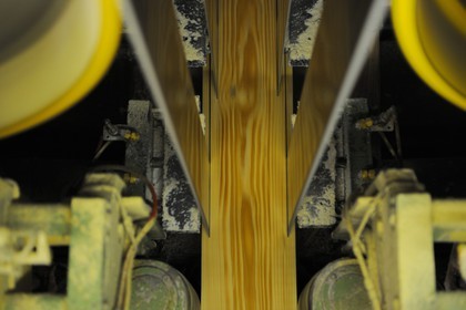 France, Moselle (57), scierie Abreschviller Sciages, découpe des poutres et planches