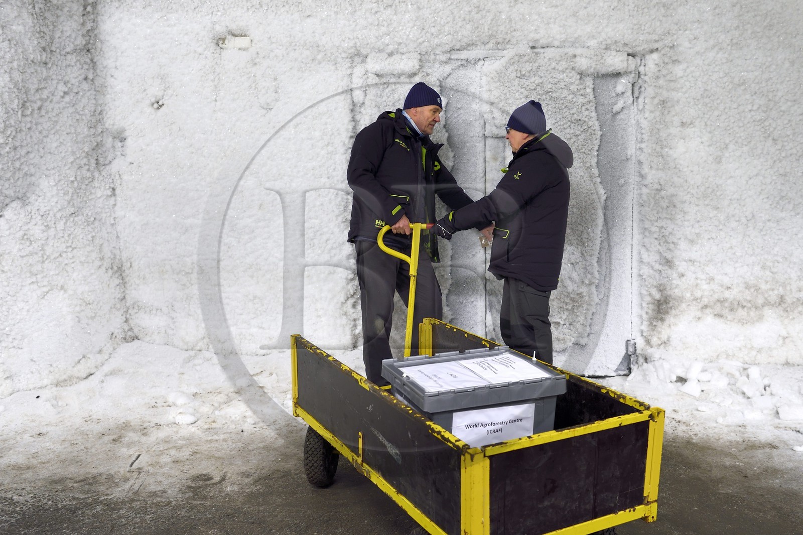 Norway, Svalbard, Spitzbergen, Longyearbyen, Svalbard Global Seed Vault (Seed Bank), antechamber of the 3 storage areas dug in the rock and at a constant temperature of -4°C provided by the permafrost, access door at the storage room artificially maintained at -18°C