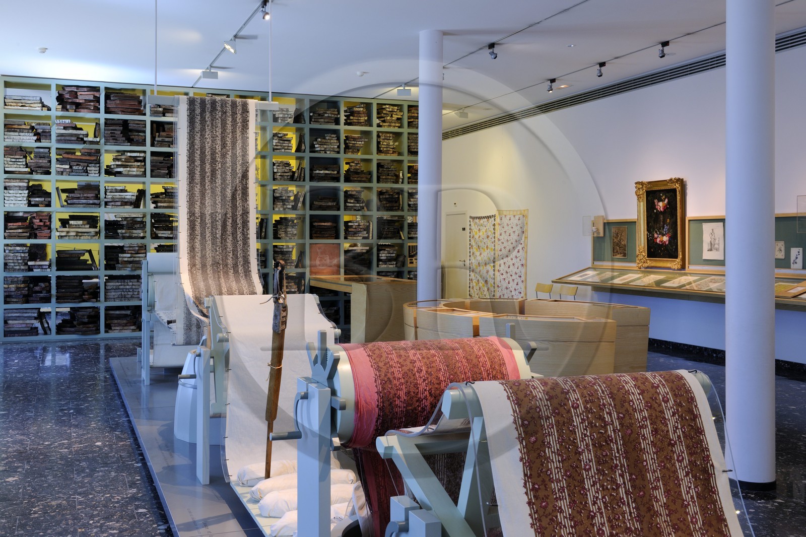 France, Haut-Rhin (68), Mulhouse, musée de l’Impression sur Étoffes, diffrentes étapes d'impression au 18ème siècle