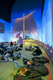 France, Paris, Bois de Boulogne, the Louis Vuitton Foundation by architect Frank Gehry, David Hockney exhibition 25, Hockney Peint l'Opéra, a musical and visual adaptation designed especially for this hall from his drawings and sets for various operas