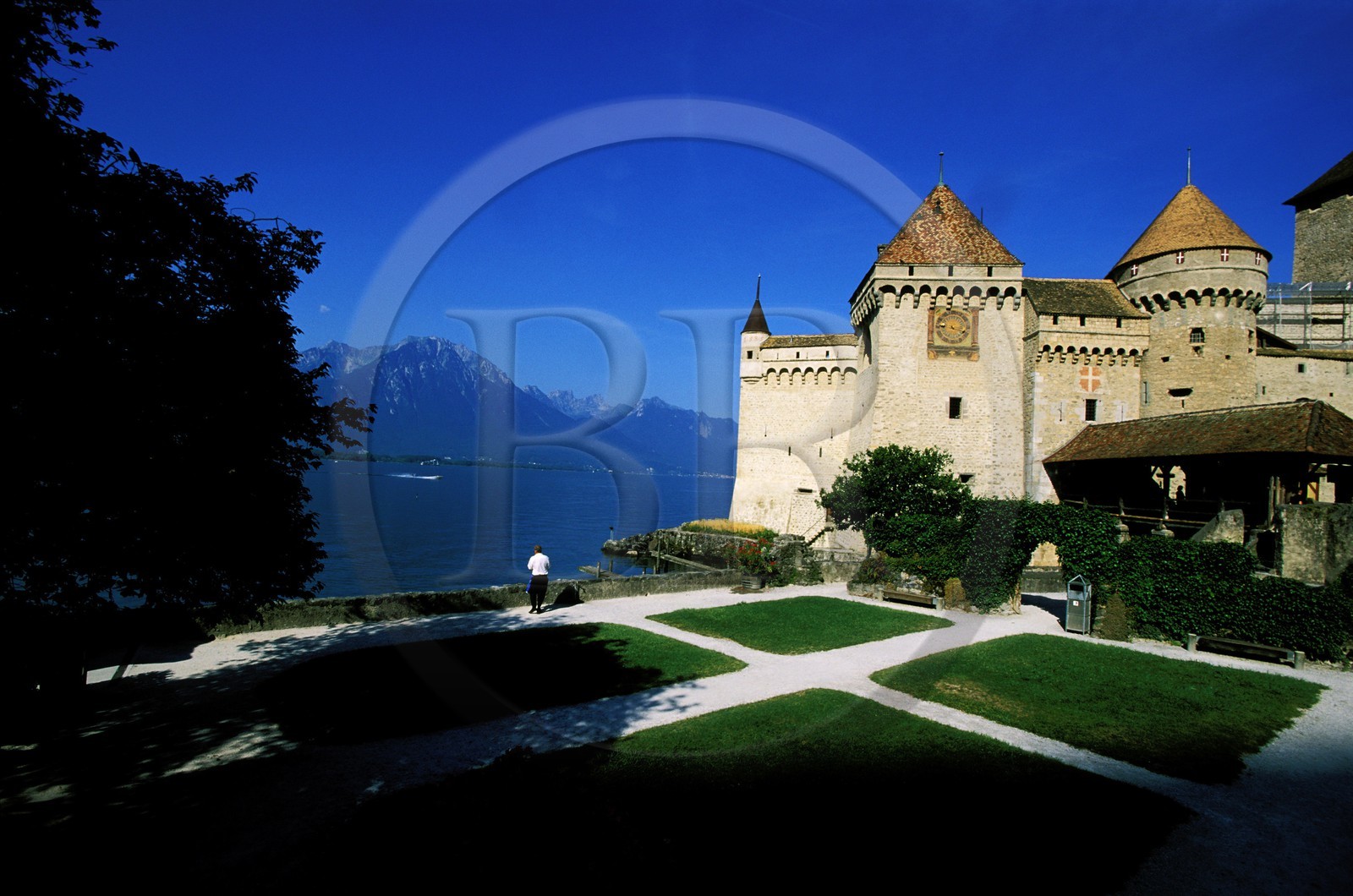 Switzerland, Vaud Region, Chillon castle on Leman Lake (Lake Geneva), south of Montreux