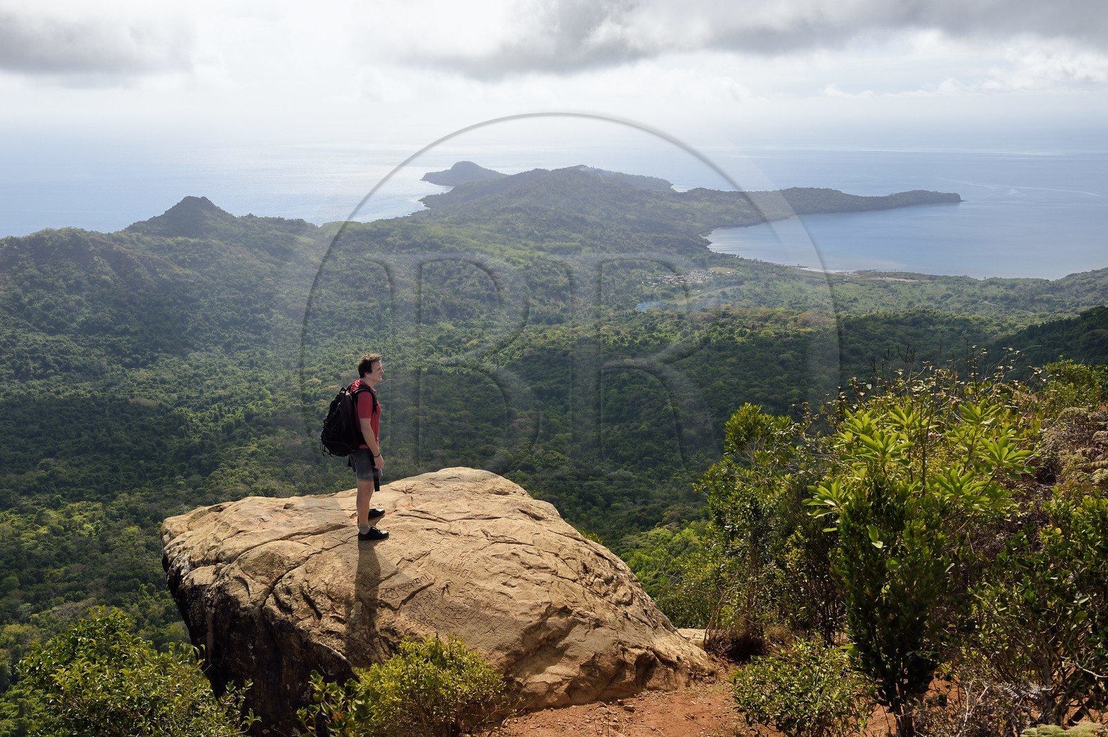 France, Mayotte island (French overseas department), Grande-Terre, Southern Crete Forest Reserve (Reserve Forestiere des Cretes du Sud), hiker at the summit of Mount Choungui (594 meters)