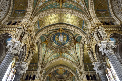 France, Rhone, Lyon, historical site listed as World Heritage by UNESCO, Notre Dame de Fourviere basilica, the nave