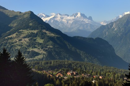 Suisse, canton de Vaud, Villars-sur-Ollon et le Mont-Blanc en arrière plan