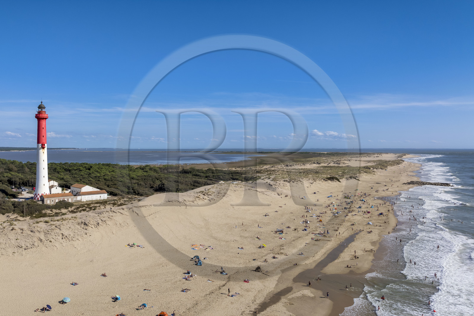 France, Charente-Maritime, Royan, La Tremblade, La Coubre Lighthouse overlooking the beach and the Wild Coast (aerial view)