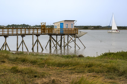 France, Charente-Maritime (17), Saint-Nazaire-sur-Charente, cabanes sur pilotis appelées carrelets en bordure de la Charente
